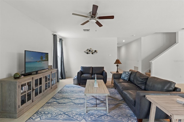 living room with ceiling fan