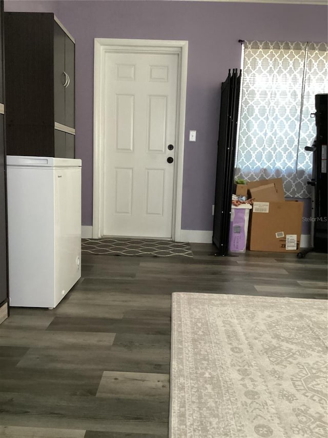 entrance foyer featuring dark wood-type flooring and washer / clothes dryer