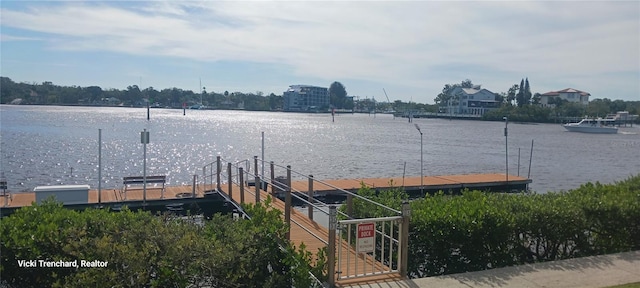 water view featuring a dock