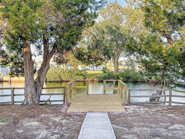 view of dock featuring a water view