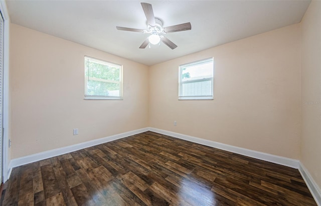 unfurnished room featuring ceiling fan and hardwood / wood-style flooring