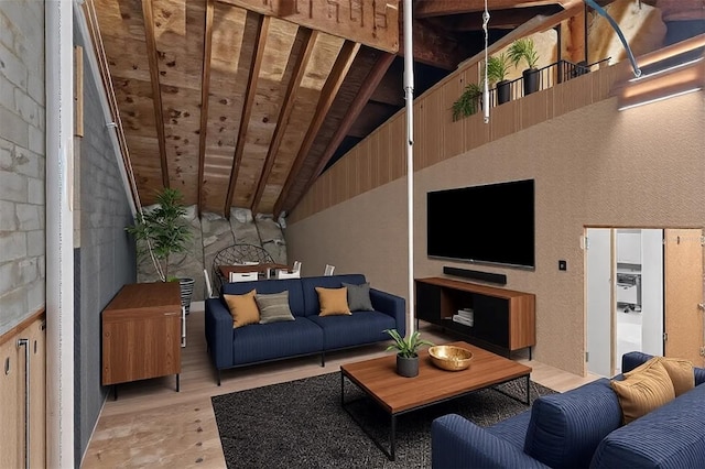 living area featuring lofted ceiling