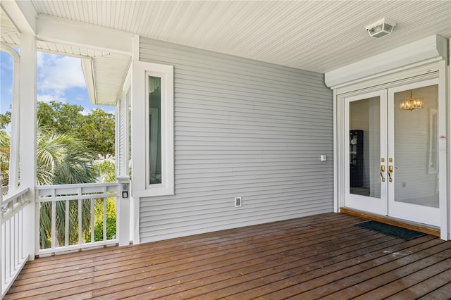 wooden terrace with french doors