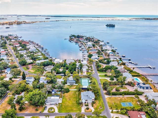 aerial view with a water view