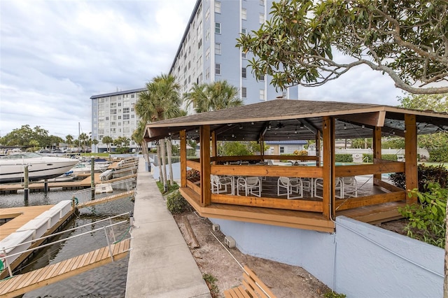 view of dock with a water view