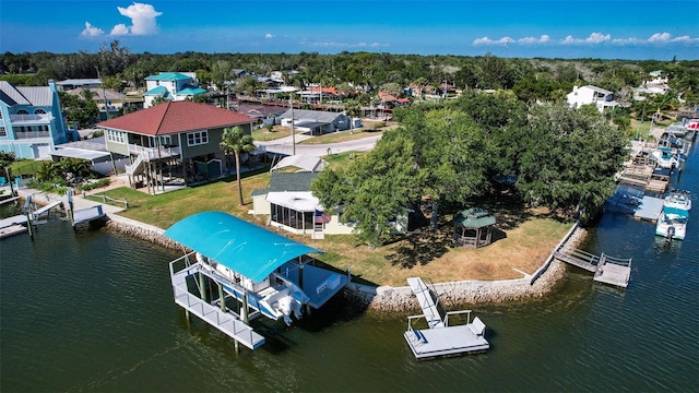 aerial view with a water view