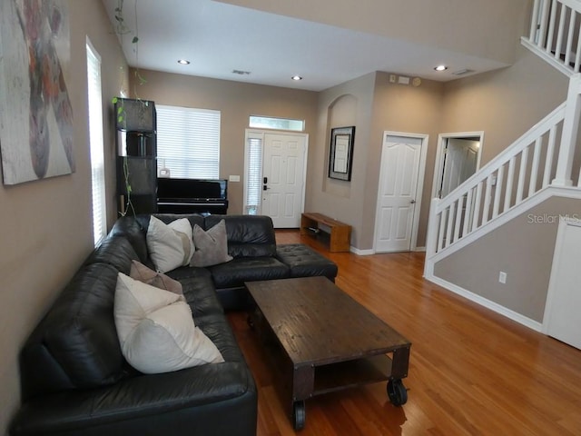 living room with hardwood / wood-style floors