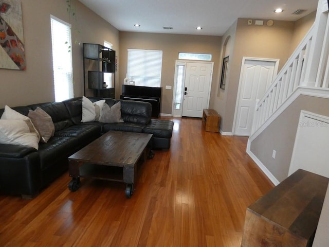 living room with hardwood / wood-style flooring