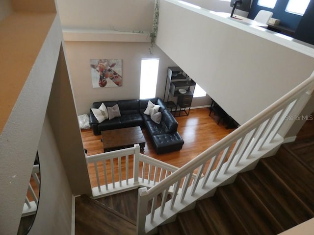 staircase featuring wood-type flooring