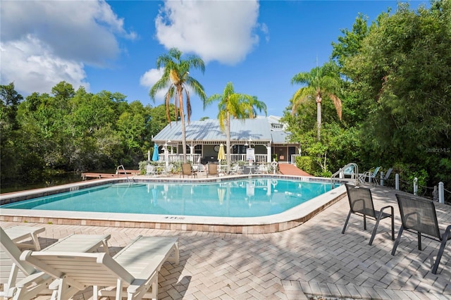 view of swimming pool with a patio