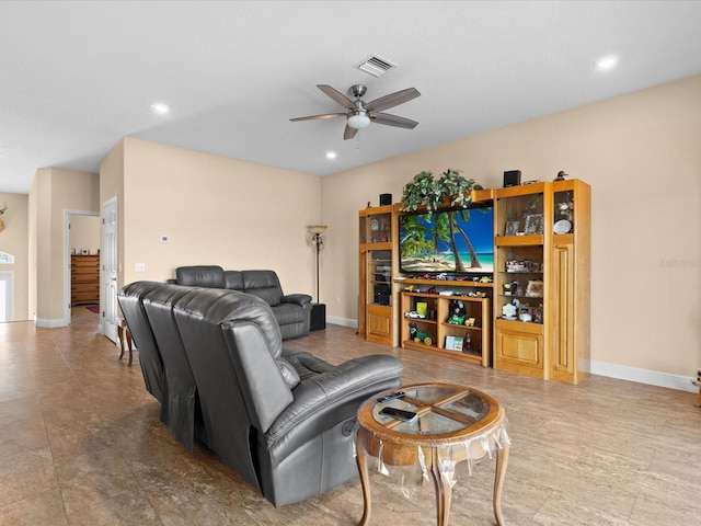 living room with ceiling fan