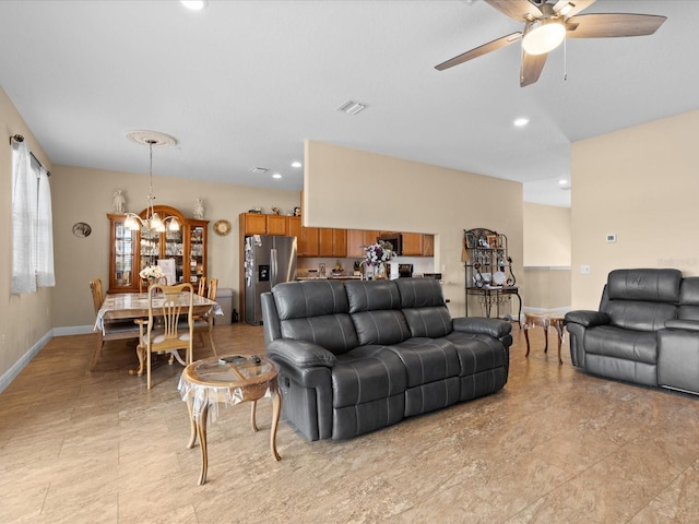 living room featuring ceiling fan