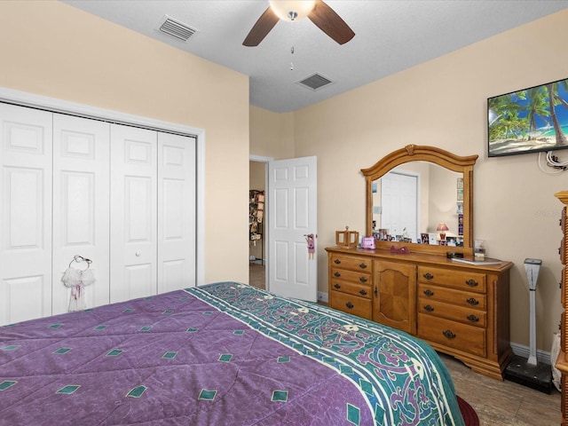 bedroom with a closet and ceiling fan