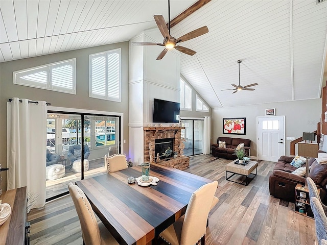 dining room featuring ceiling fan, plenty of natural light, and light hardwood / wood-style floors