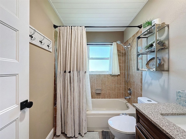 full bathroom featuring vanity, toilet, and shower / bath combo with shower curtain