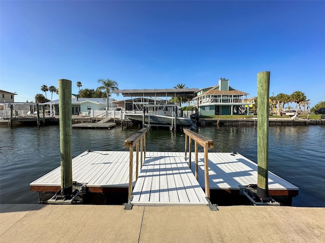 view of dock with a water view