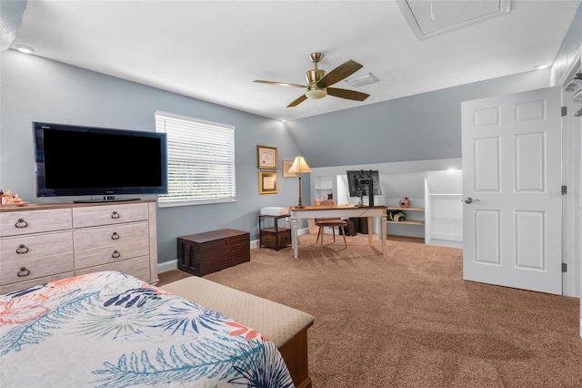 carpeted bedroom featuring vaulted ceiling