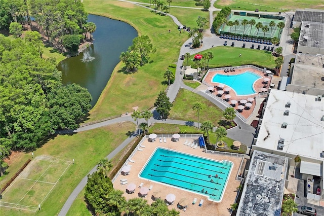 bird's eye view featuring a water view