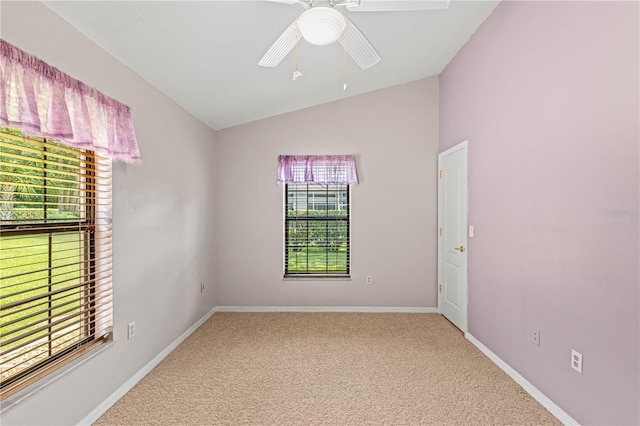 unfurnished room featuring carpet floors, ceiling fan, and a healthy amount of sunlight