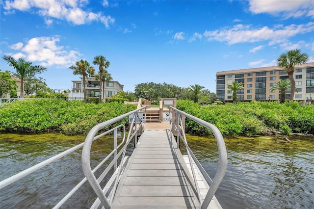 view of dock with a water view