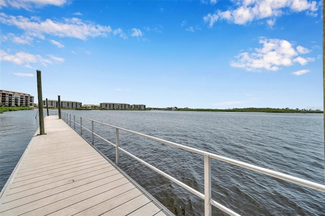 view of dock with a water view