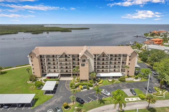 aerial view with a water view