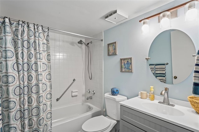 full bathroom with vanity, toilet, and shower / bath combo