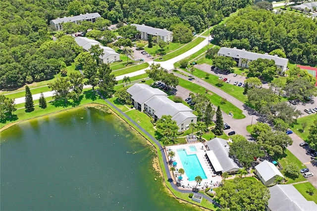 bird's eye view featuring a water view