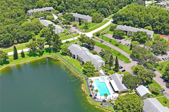 aerial view with a water view