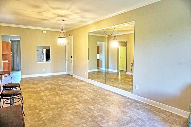 tiled empty room with crown molding