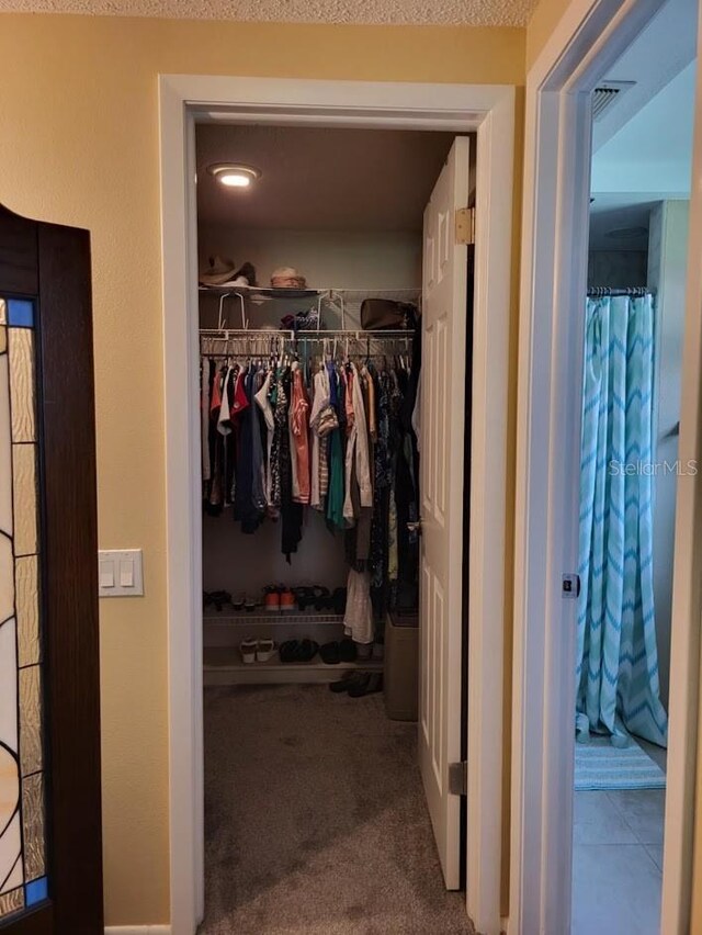 spacious closet featuring carpet flooring