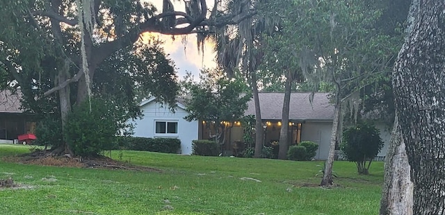 obstructed view of property with a front yard