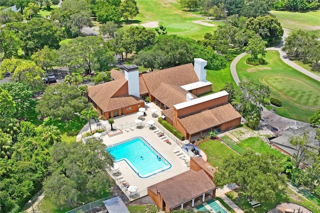 birds eye view of property featuring view of golf course