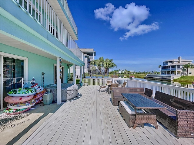 deck with a water view