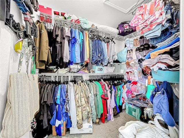 walk in closet featuring carpet