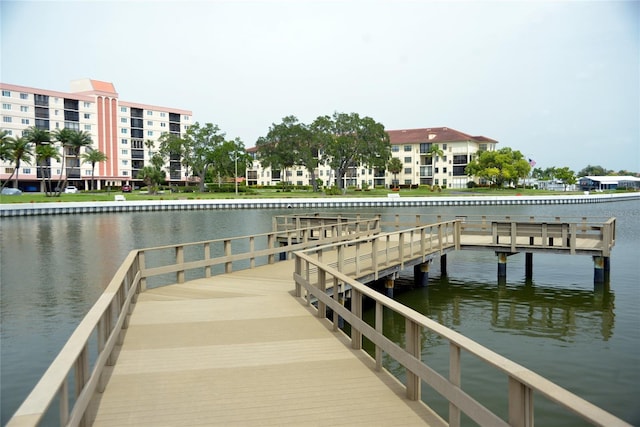 dock area with a water view