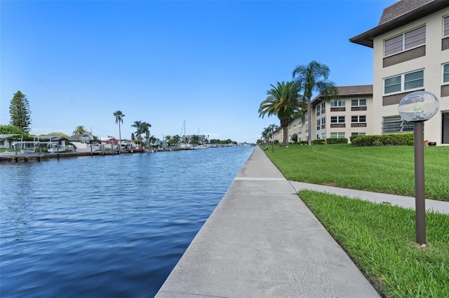 water view featuring a dock