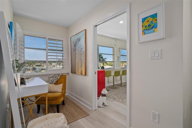 office with baseboards, a healthy amount of sunlight, and wood finished floors