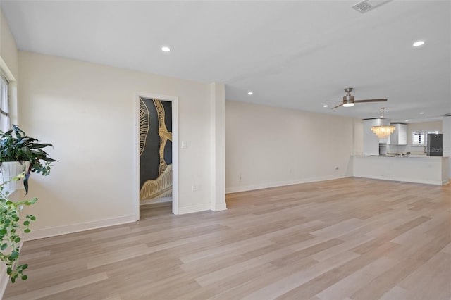 4632 Marine Pkwy Unit 302, New Port Richey, FL 34652 - unfurnished living room featuring recessed lighting, ceiling fan, light wood-type flooring, and baseboards