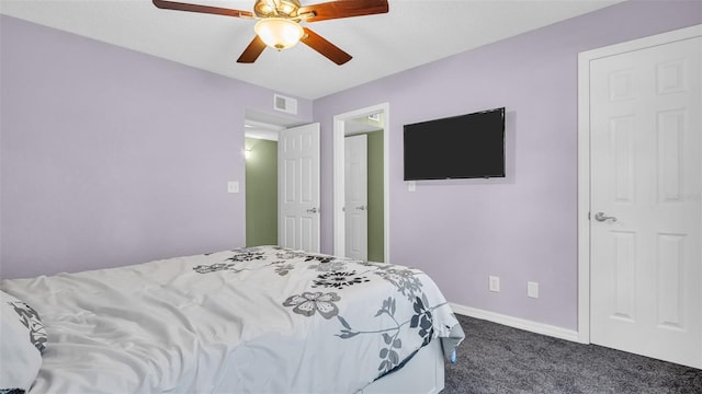 bedroom featuring carpet flooring and ceiling fan