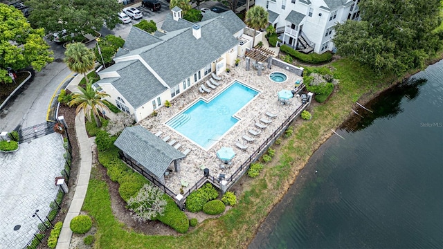 aerial view featuring a water view