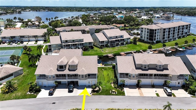 aerial view with a water view