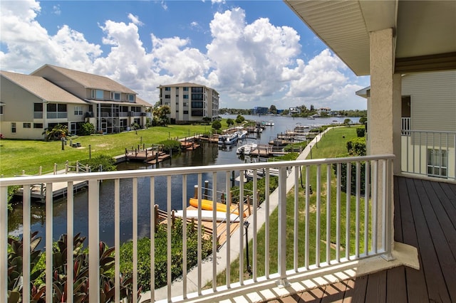 balcony featuring a water view