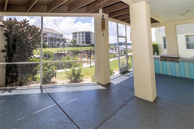 view of patio featuring a grill