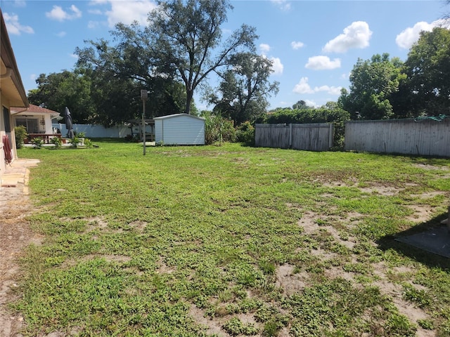 view of yard with a storage unit