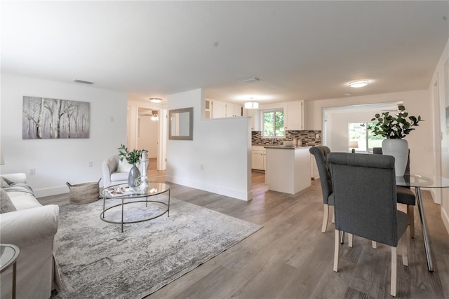 living room with light wood-type flooring