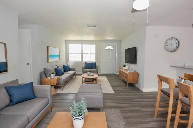 living room featuring dark hardwood / wood-style flooring