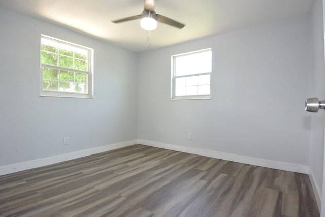 spare room with ceiling fan and wood-type flooring