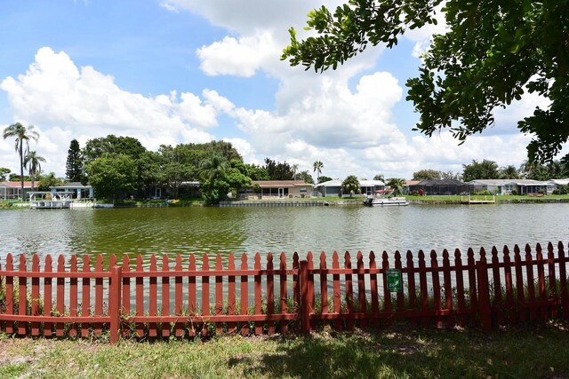 view of dock with a water view