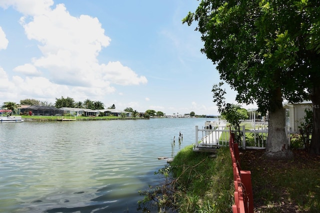 property view of water with a boat dock